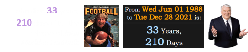 John died 33 years, 210 days after the release of John Madden Football:
