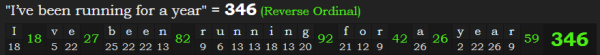 "I’ve been running for a year" = 346 (Reverse Ordinal)