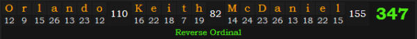 "Orlando Keith McDaniel" = 347 (Reverse Ordinal)