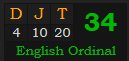 "DJT" = 34 (English Ordinal)