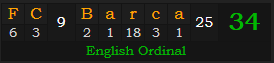 "FC Barca" = 34 (English Ordinal)