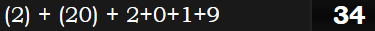 (2) + (20) + 2+0+1+9 = 34