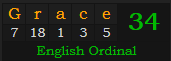 "Grace" = 34 (English Ordinal)