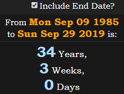 34 Years, 3 Weeks, 0 Days