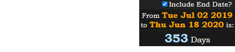 Vera Lynn died a span of 353 days after the most recent total solar eclipse: