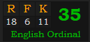 "RFK" = 35 (English Ordinal)