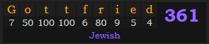 "Gottfried" = 361 (Jewish)