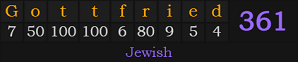 "Gottfried" = 361 (Jewish)
