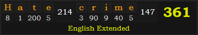 "Hate crime" = 361 (English Extended)