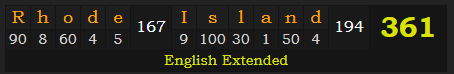 "Rhode Island" = 361 (English Extended)