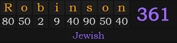 "Robinson" = 361 (Jewish)