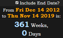 361 Weeks, 0 Days