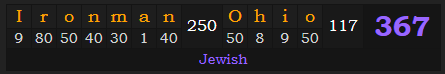 "Ironman Ohio" = 367 (Jewish)