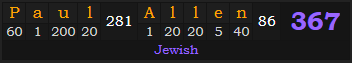 "Paul Allen" = 367 (Jewish)