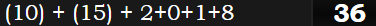 (10) + (15) + 2+0+1+8 = 36