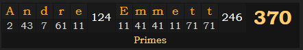 "Andre Emmett" = 370 (Primes)