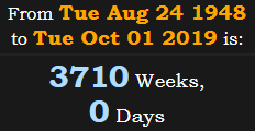 3710 Weeks, 0 Days