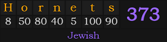 "Hornets" = 373 (Jewish)