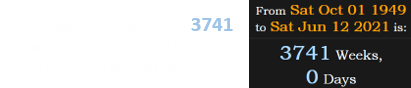 June 12th fell exactly 3741 weeks after the establishment of George Mason University: