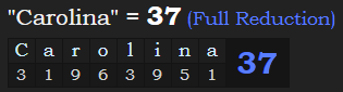 "Carolina" = 37 (Full Reduction)