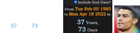 On the date of the news, Ronaldo was a span of 37 years, 73 days old: