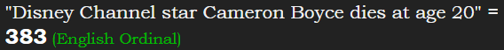 "Disney Channel star Cameron Boyce dies at age 20" = 383 (English Ordinal)