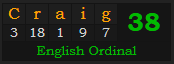 "Craig" = 38 (English Ordinal)