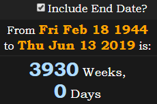 3930 Weeks, 0 Days