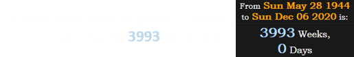 On the date of his diagnosis, Giuliani was exactly 3993 weeks old: