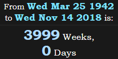 3999 Weeks, 0 Days