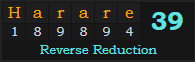 "Harare" = 39 (Reverse Reduction)
