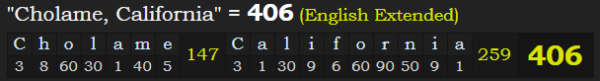 "Cholame, California" = 406 (English Extended)