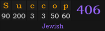 "Succop" = 406 (Jewish)