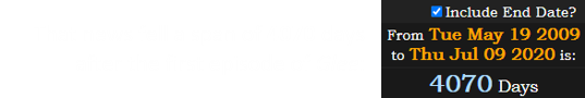 That news fell a span of 4070 days after the first episode of Glee: