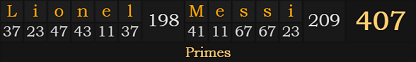 "Lionel Messi" = 407 (Primes)