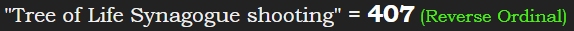 "Tree of Life Synagogue shooting" = 407 (Reverse Ordinal)