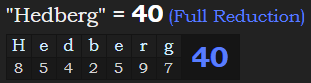"Hedberg" = 40 (Full Reduction)