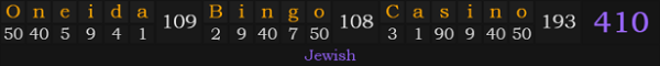 "Oneida Bingo Casino" = 410 (Jewish)