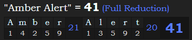 "Amber Alert" = 41 (Full Reduction)