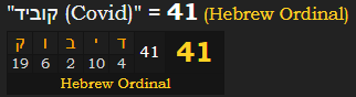 "קוביד (Covid)" = 41 (Hebrew Ordinal)