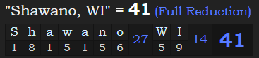 "Shawano, WI" = 41 (Full Reduction)