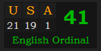 "USA" = 41 (English Ordinal)