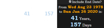 Kobe Bryant died a span of 41 years, 157 days after he was born: