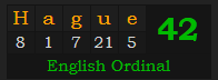 "Hague" = 42 (English Ordinal)