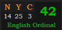 "NYC" = 42 (English Ordinal)
