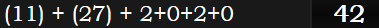 (11) + (27) + 2+0+2+0 = 42