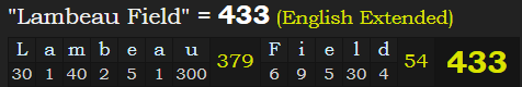 "Lambeau Field" = 433 (English Extended)