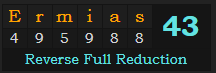 "Ermias" = 43 (Reverse Full Reduction)