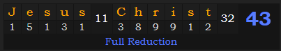 "Jesus Christ" = 43 (Full Reduction)