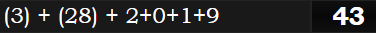 (3) + (28) + 2+0+1+9 = 43